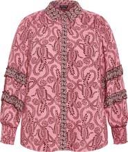 City Chic Lylah Mixed Print Long Sleeve Button-Up Shirt