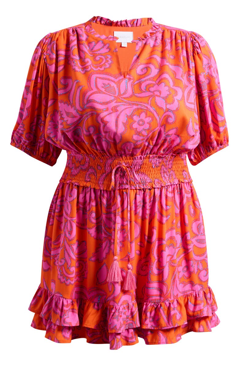 SUGARLIPS Marinda Floral Jurie Tiered Smocked Waist Top, Main, color, Orange-Fuchsia