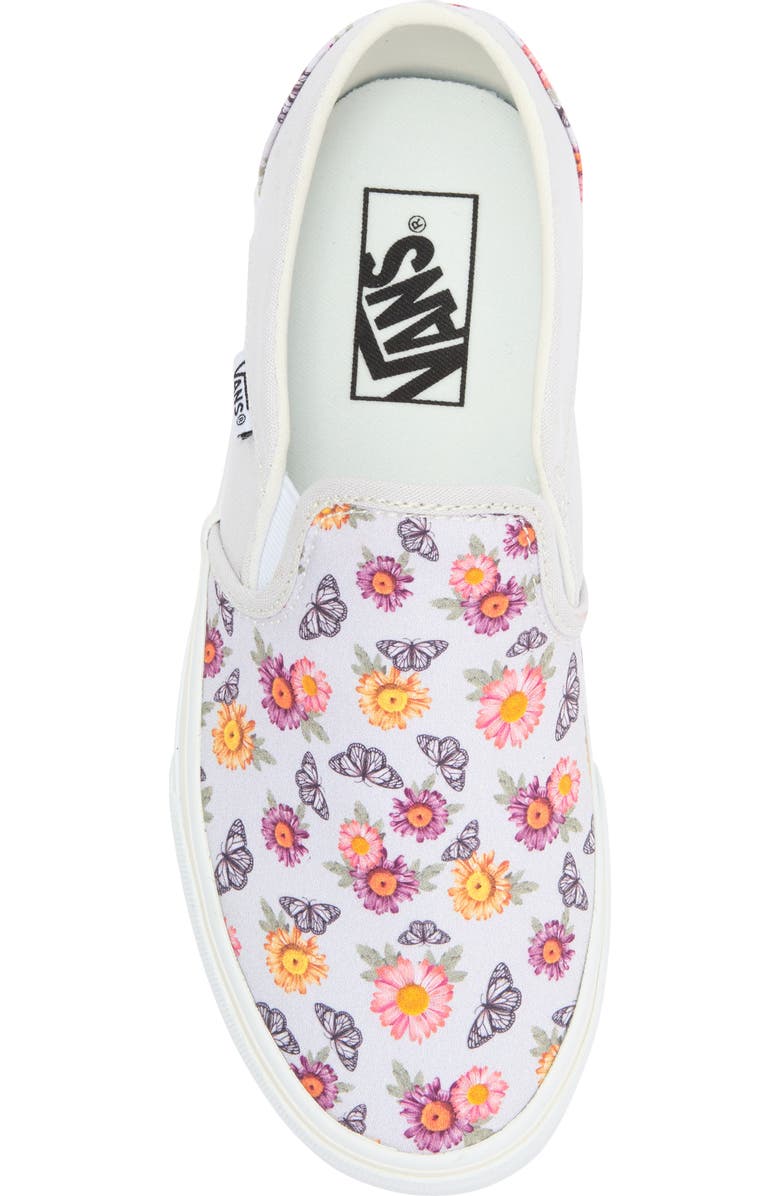 Vans Asher Butterfly Slip-On Sneaker, Alternate, color, Butterfly Floral Blanc