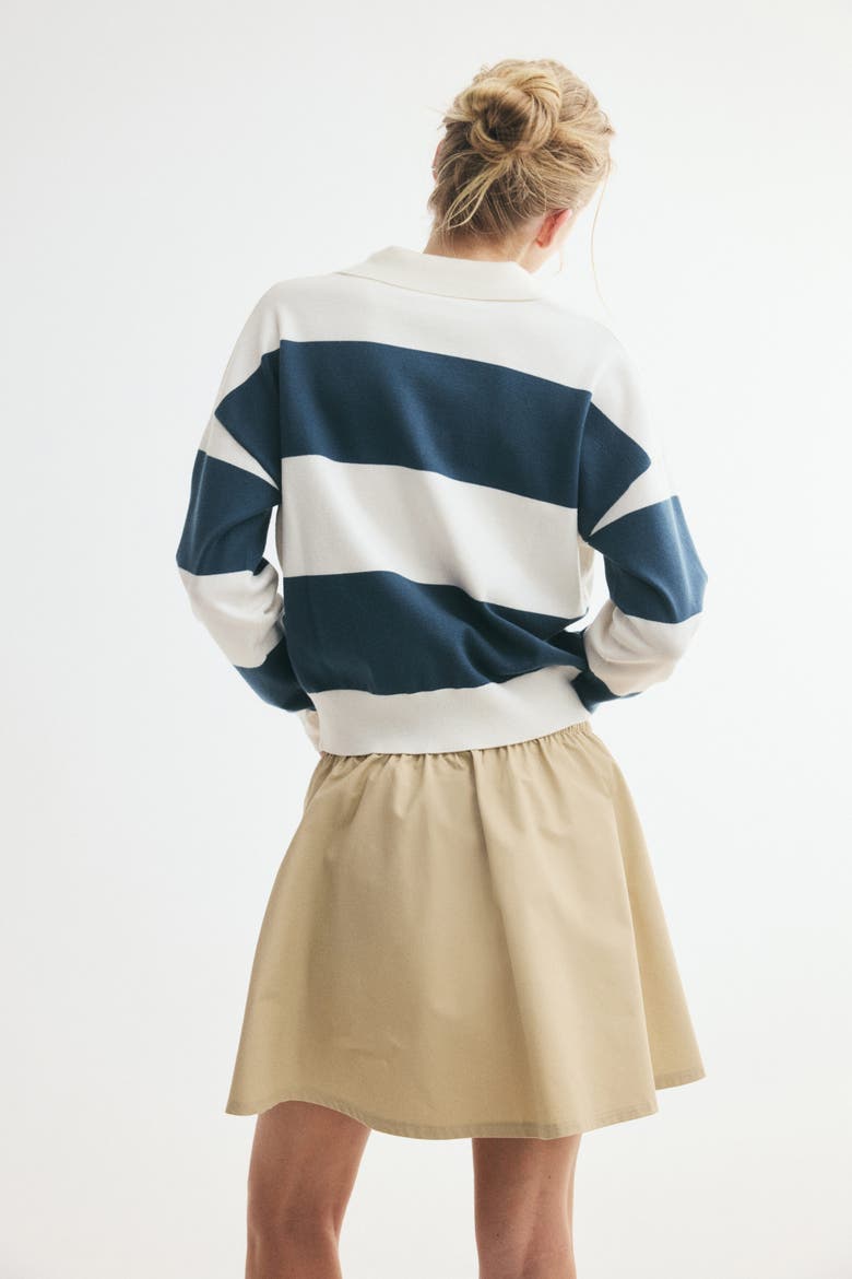 Fine-knit Polo Shirt, Alternate, color, Dark turquoise/cream striped