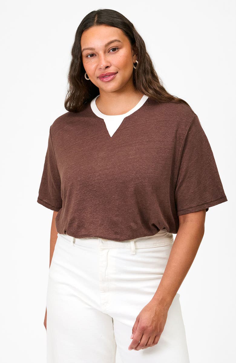 Clare V. Original Linen V-Stitch T-Shirt, Alternate, color, Mocha