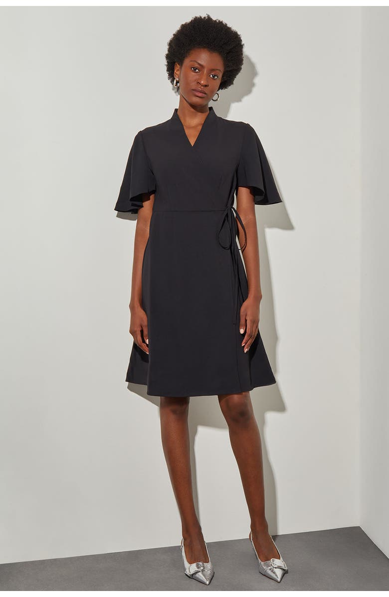 Ming Wang Butterfly Sleeve Crepe de Chine Wrap Dress, Main, color, Black