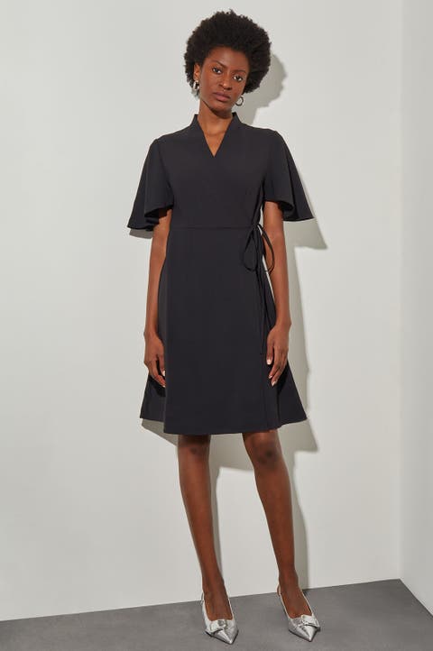 Butterfly Sleeve Crepe de Chine Wrap Dress