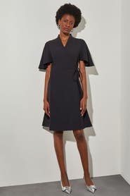 Ming Wang Butterfly Sleeve Crepe de Chine Wrap Dress