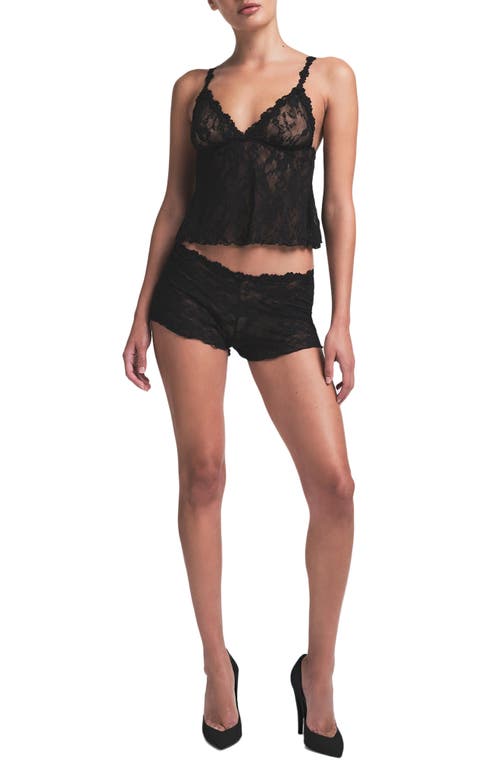 Skims Stretch Lace Triangle Camisole And Shorts Set In Soot