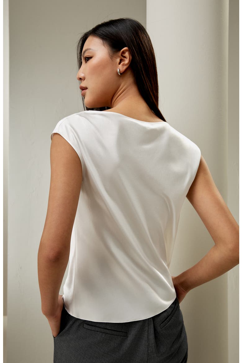 Women's Silk Charmeuse Cowl Neck Top, Alternate, color, Ivory