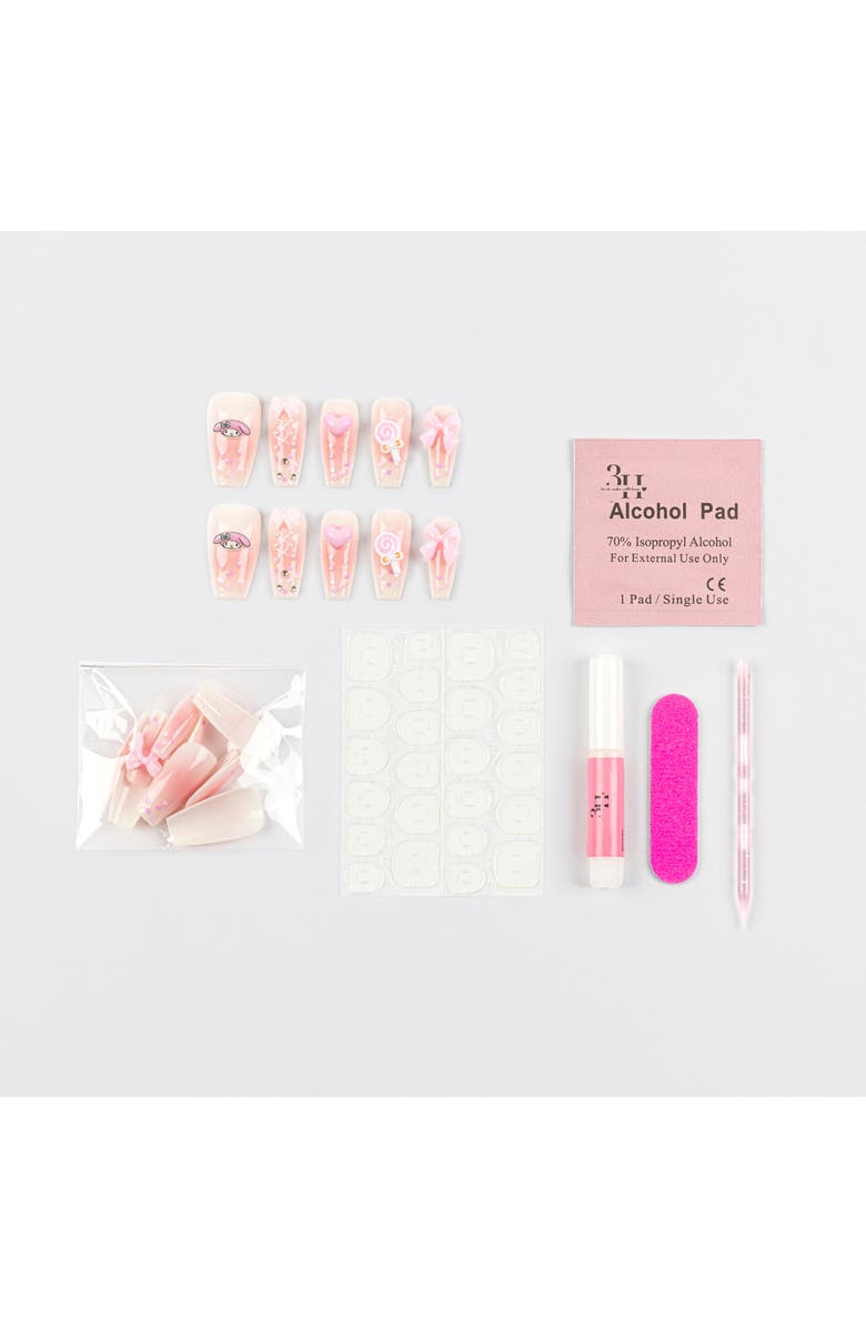 3H Nails My Melody 3D Luxury Handmade Press-On Nails - 24-Piece Kit, Alternate, color, Baby Pink