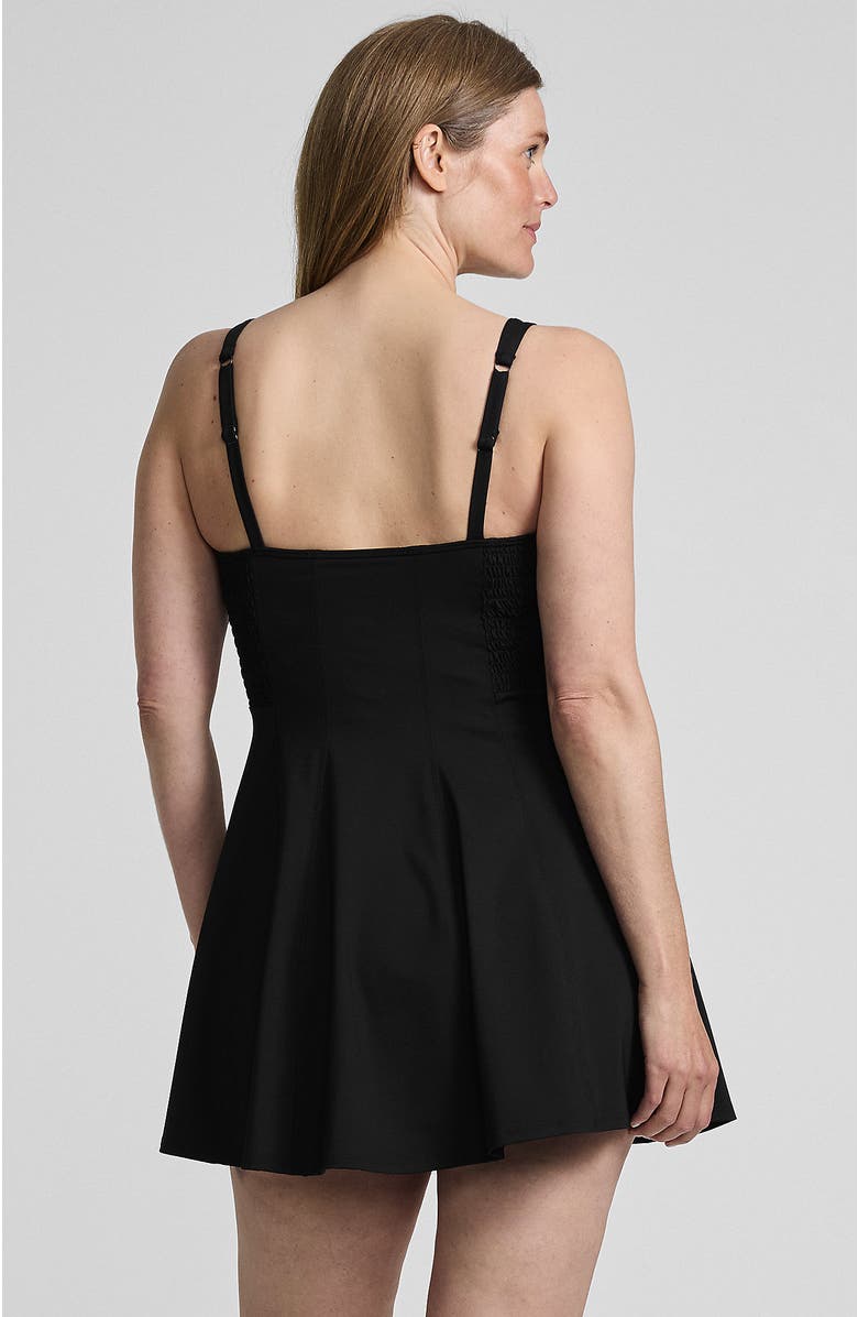 Lands' End Square Neck Corset Seamed Swim Dress, Alternate, color, Black