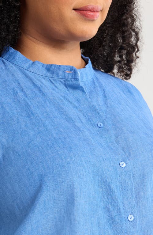 Eileen Fisher Organic Linen Button-up Shirt In Blue