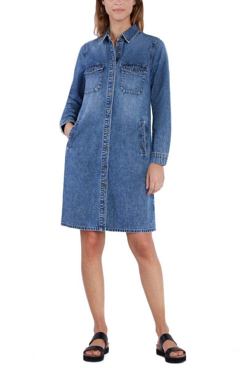 Wash Lab Denim Fetching Long Sleeve Denim Shirtdress, Main, color, Trace Blue