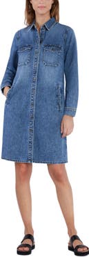 Wash Lab Denim Fetching Long Sleeve Denim Shirtdress