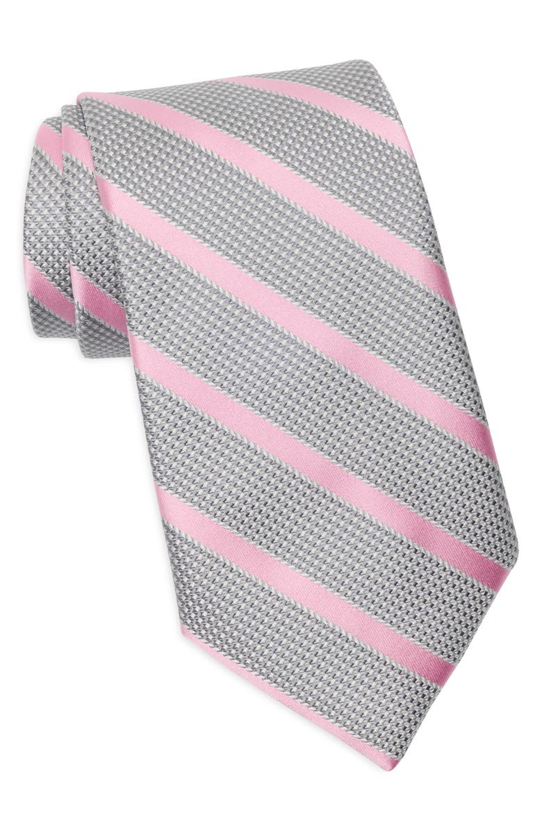 Michael Kors Rian Stripe Tie, Main, color, Silver