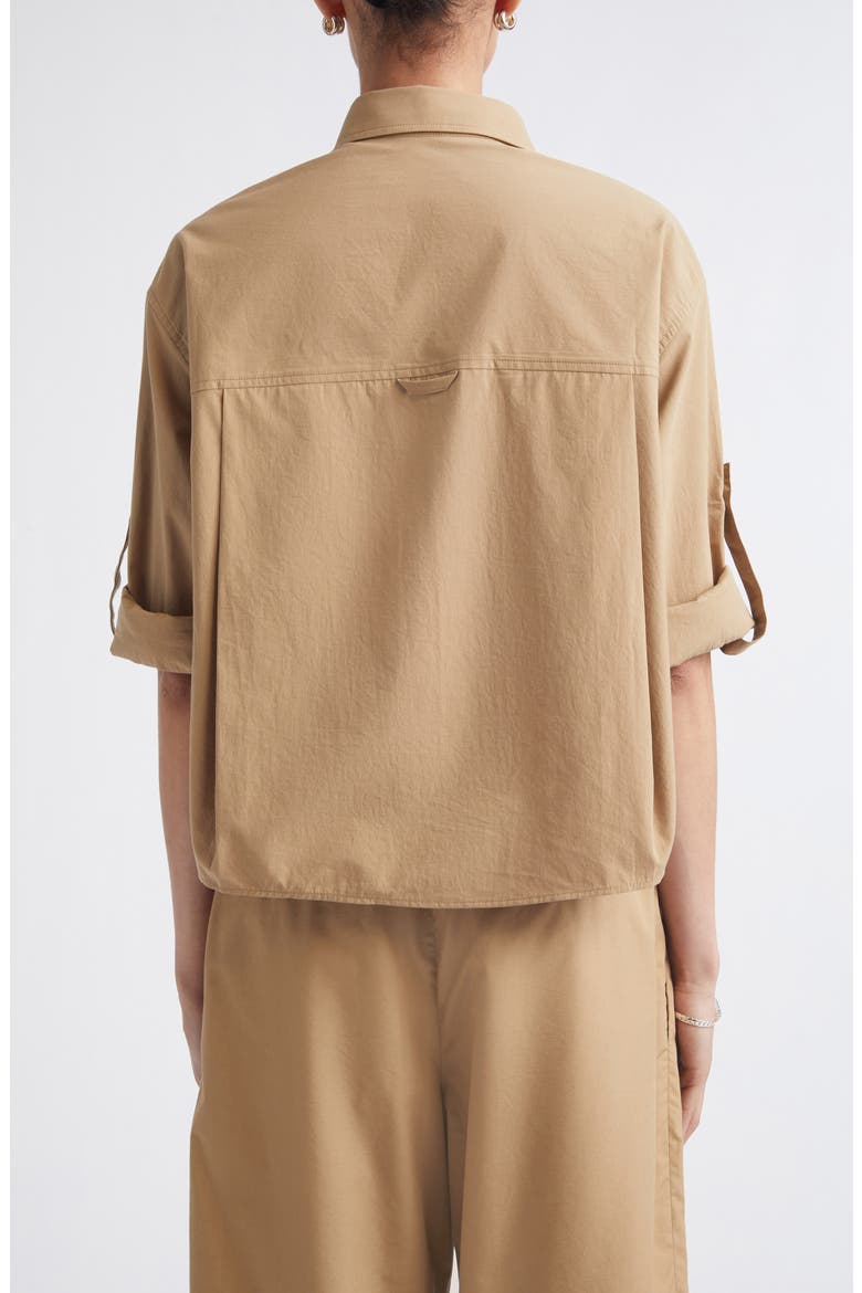 Roll Tab Sleeve Organic Cotton Crop Button-Up Shirt, Alternate, color, WALNUT