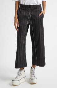 R13 Wide Pinstripe Front Zip Linen Blend Pants