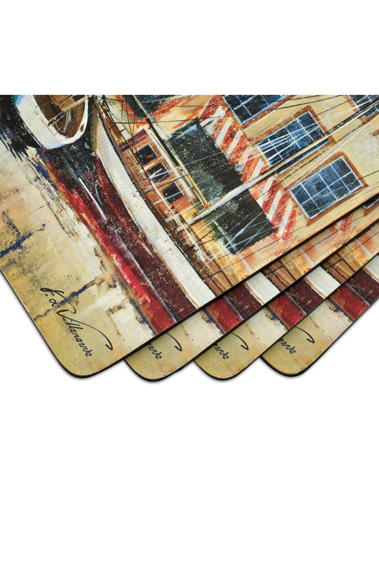 Boat Scene Set of 4 Cork Back Placemats, Alternate, color, Multi