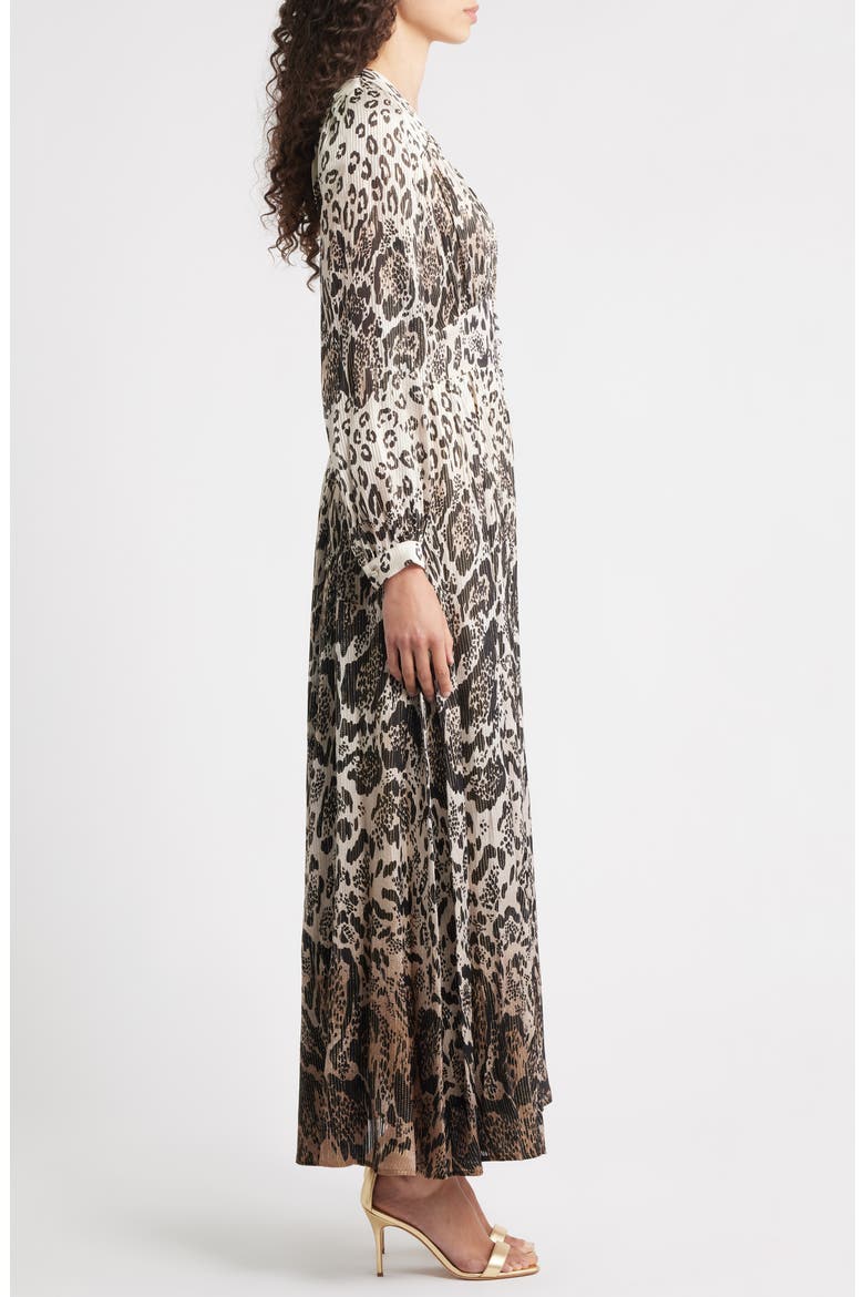 The Alba Metallic Long Sleeve Silk Maxi Dress, Alternate, color, SUNSET LEOPARD