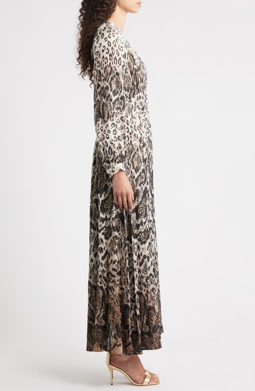 Elie Tahari The Alba Metallic Long Sleeve Silk Maxi Dress In Brown