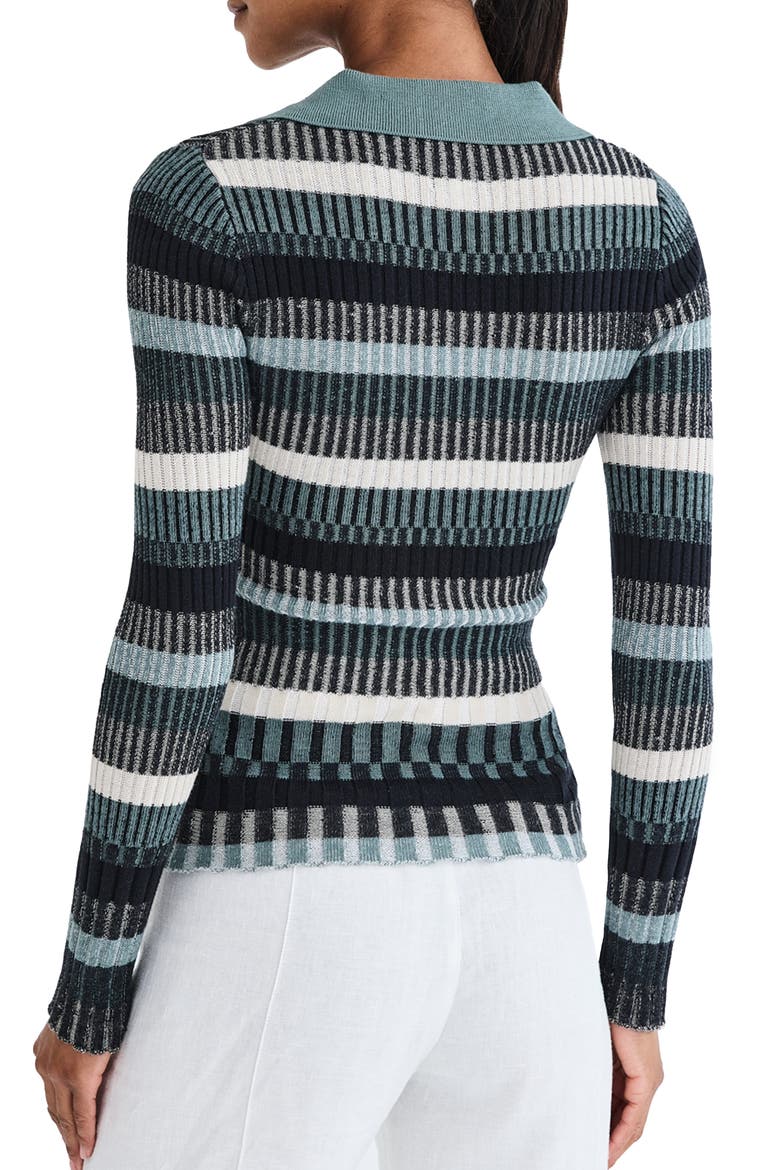 Luisa Stripe Rib Polo Sweater, Alternate, color, EUCALYPTUS