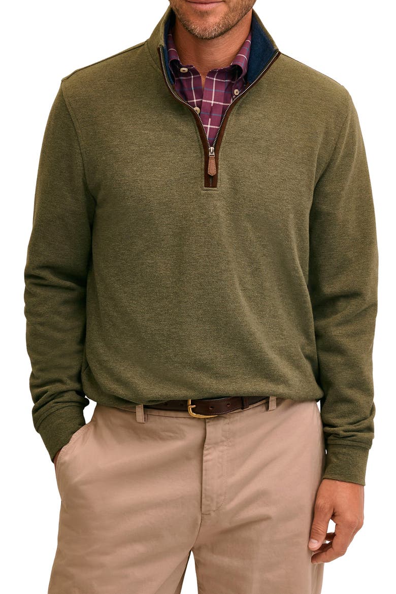 Piqué Half-Zip Pullover, Main, color, GREEN/ NAVY