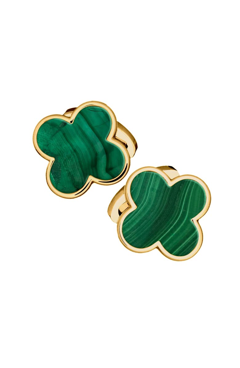 Jan Leslie Four Leaf Clover 18K Gold Vermeil Sterling Cufflinks, Main, color, Green