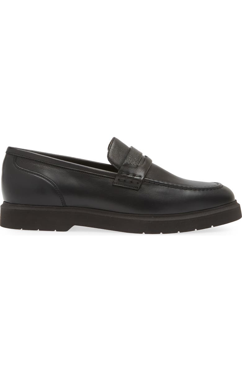 Brunello Cucinelli Monili Trim Leather Loafer, Alternate, color, Black