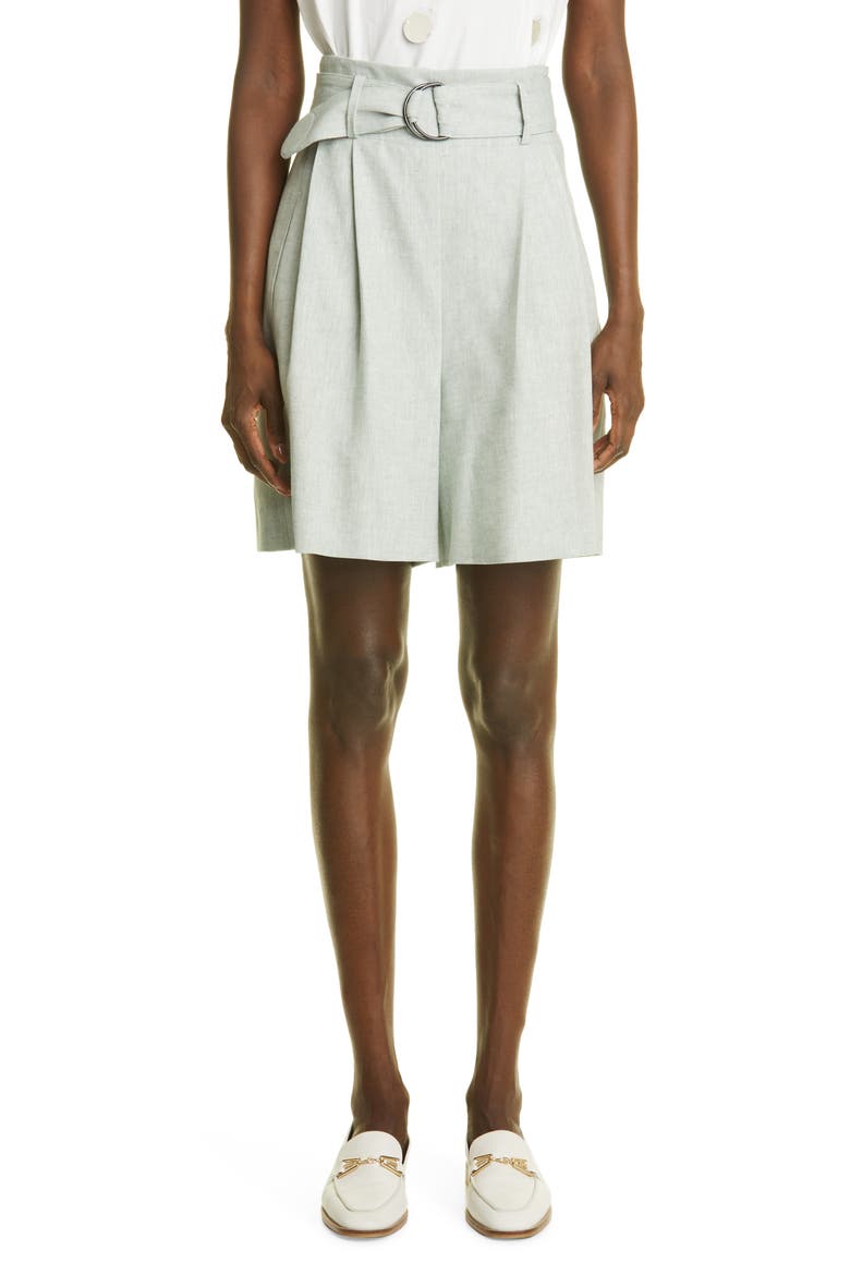 Fiorellina Belted Linen Bermuda Shorts, Main, color, MINT