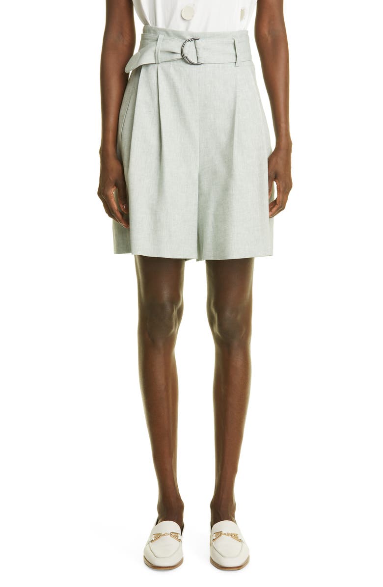 Akris punto Fiorellina Belted Linen Bermuda Shorts, Main, color,