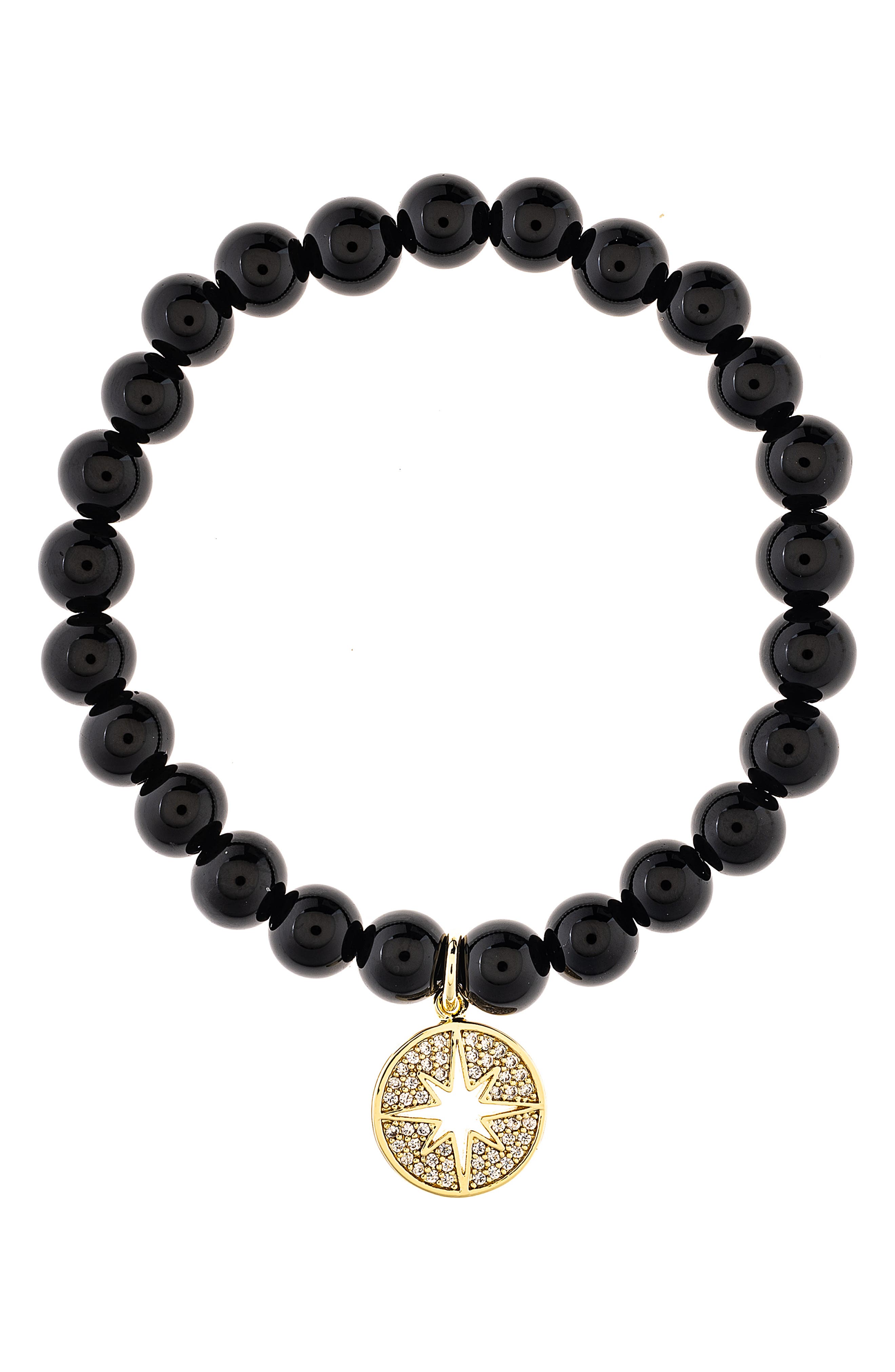 RIVKA FRIEDMAN Starburst Charm Onyx Beaded Bracelet