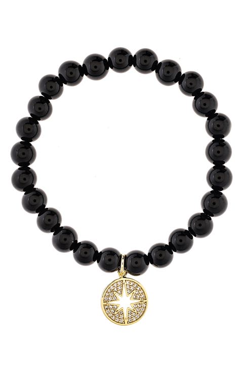 Starburst Charm Onyx Beaded Bracelet
