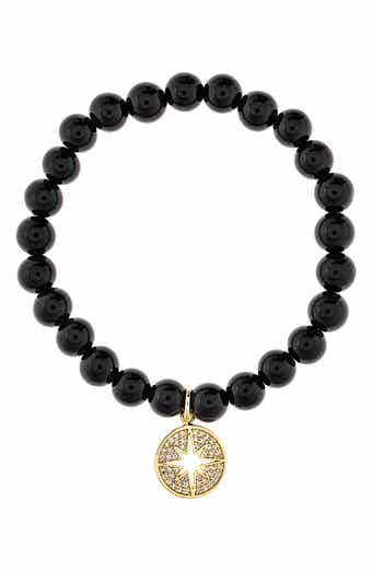 RIVKA FRIEDMAN Starburst Charm Onyx Beaded Bracelet
