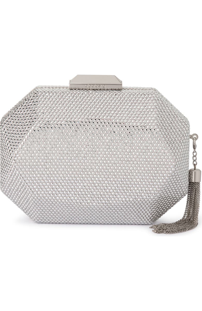 Olga Berg Hotfix Tassel Structured Clutch, Main, color, Silver