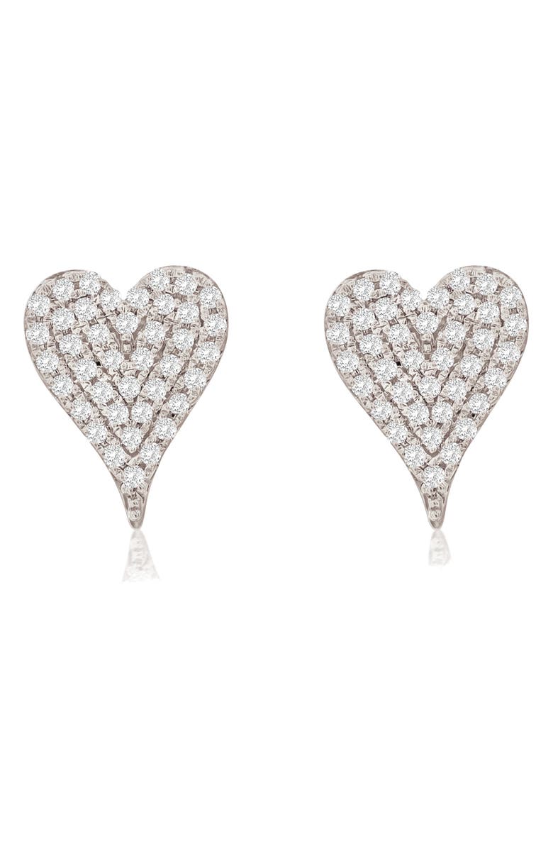 SUZY LEVIAN DIAMONDS 14K Gold Diamond Pavè Heart Stud Earrings - 0.16ct., Main, color, White Gold