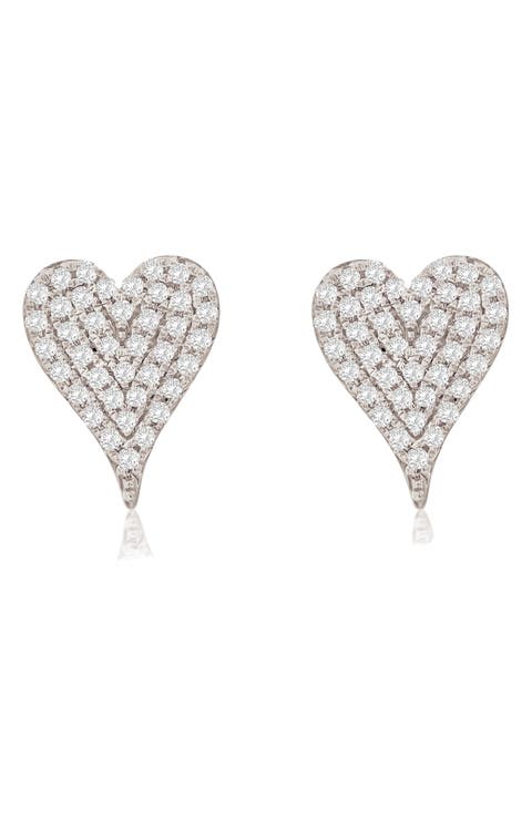 14K Gold Diamond Pavè Heart Stud Earrings - 0.16ct.