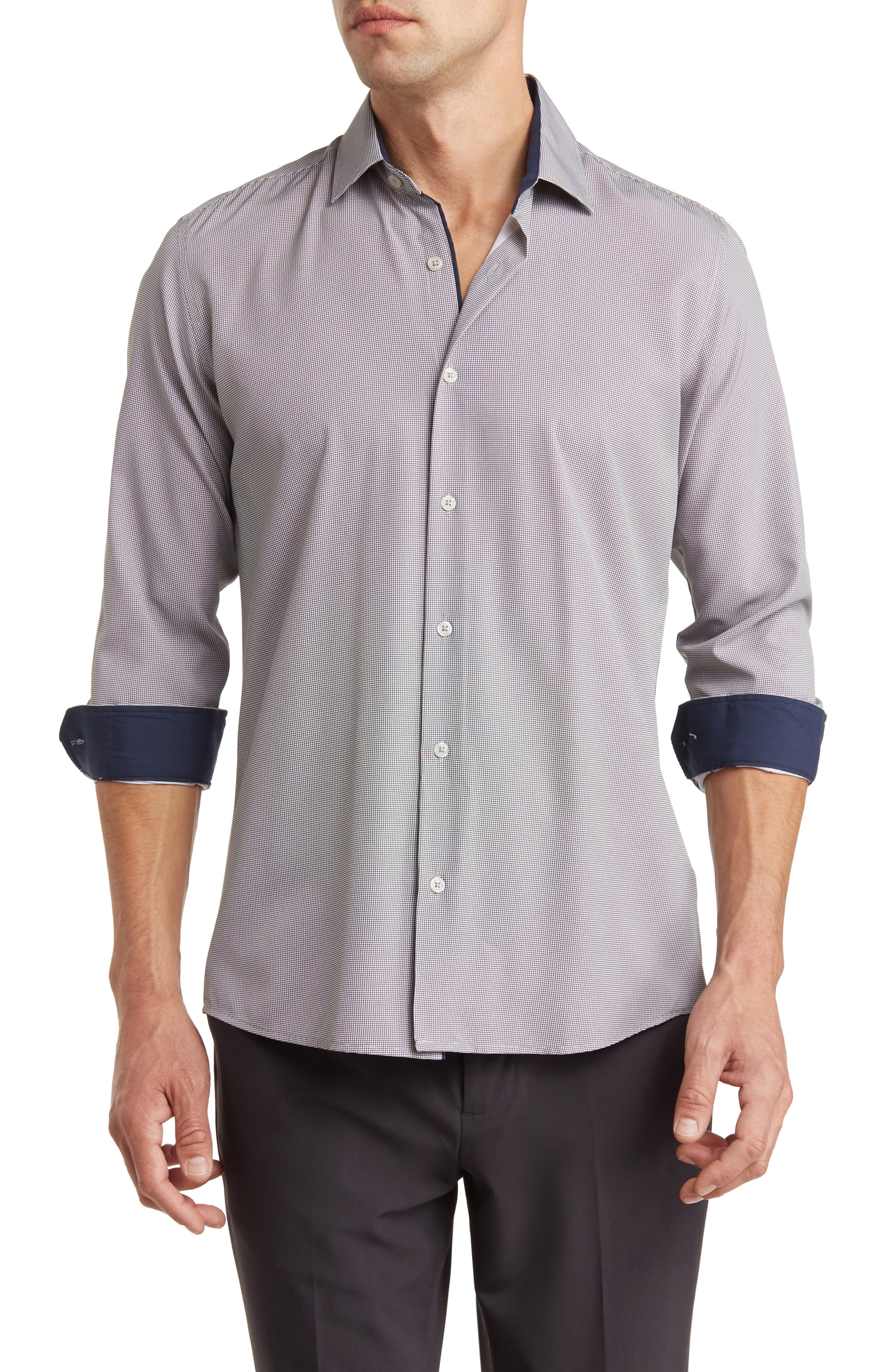 TOM BAINE Performance Mini Plaid Button-Down Dress Shirt