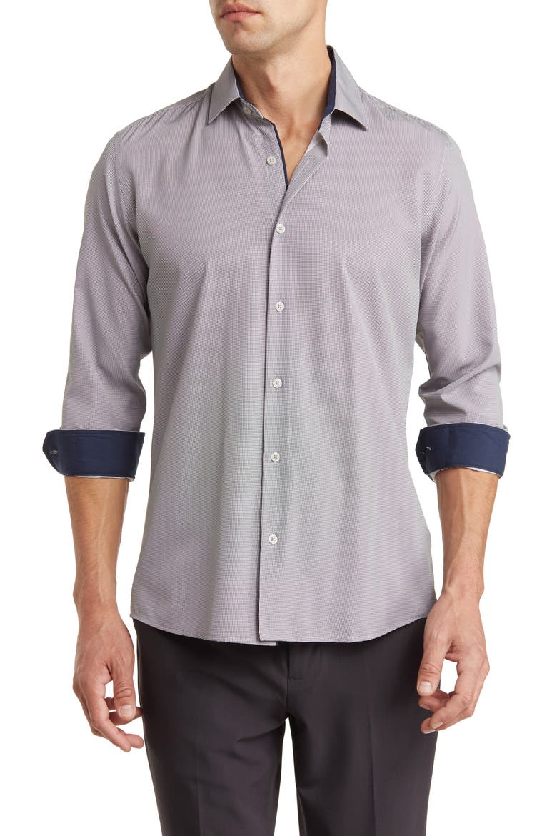 Performance Mini Plaid Button-Down Dress Shirt, Main, color, BLACK