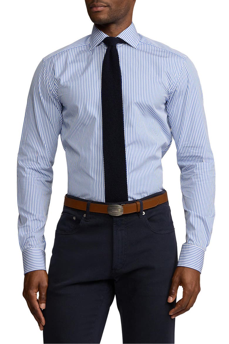 Basic Bengal Stripe Cotton Poplin Button-Up Shirt, Main, color, MEDIUM BLUE AND WHITE