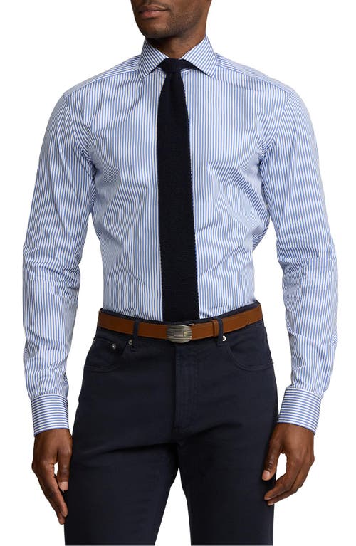 Ralph Lauren Purple Label Basic Bengal Stripe Cotton Poplin Button-Up Shirt in Medium Blue And White  product