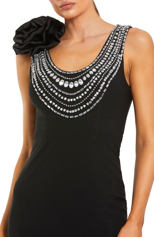 Mac Duggal Beaded Scoop Neck Jersey Gown With 3d Flower In Gold