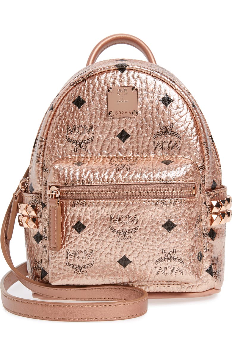 MCM X-Mini Stark Side Stud Coated Canvas Backpack, Alternate, color,