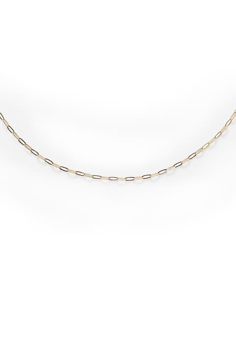 Solid Gold Delicate Paper Clip Chain Necklace