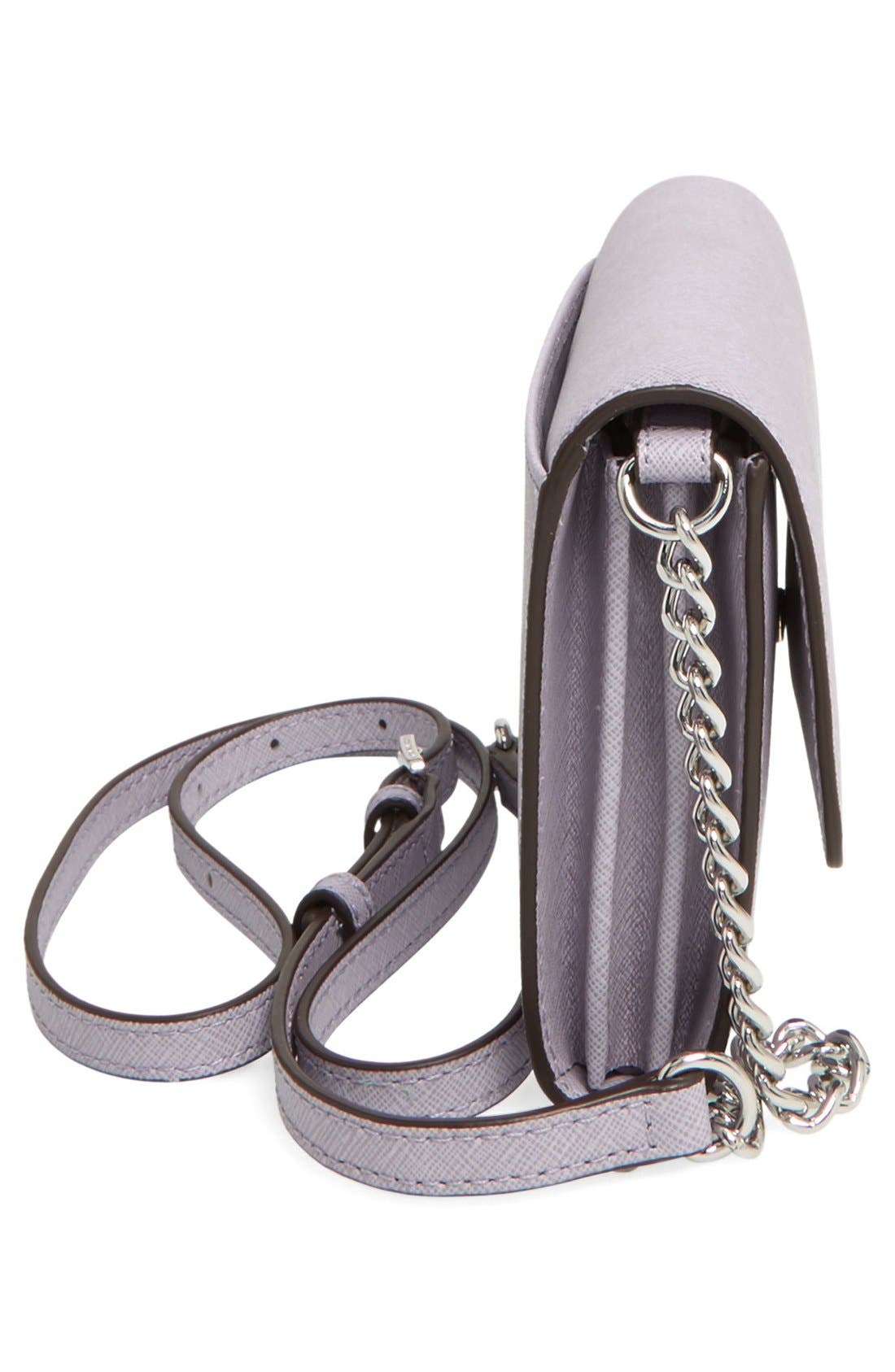 'Large Jet Set' Saffiano Leather Crossbody Bag, Alternate, color, LILAC/ SILVER