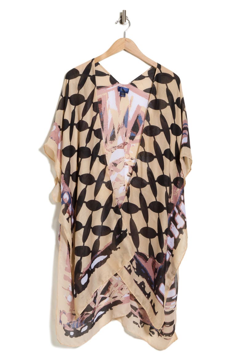 Print Ruana, Alternate, color, BEIGE