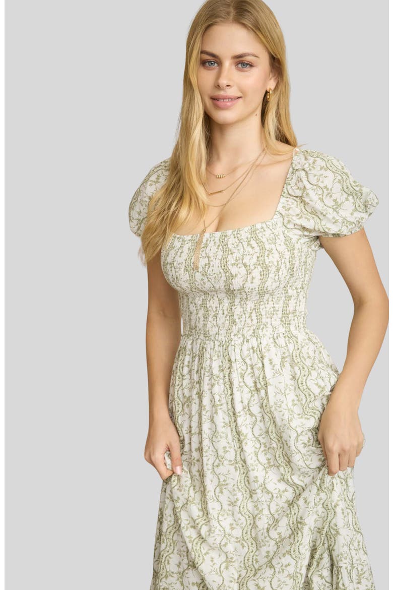 Printed Smock Midi Dress, Alternate, color, OLIVE
