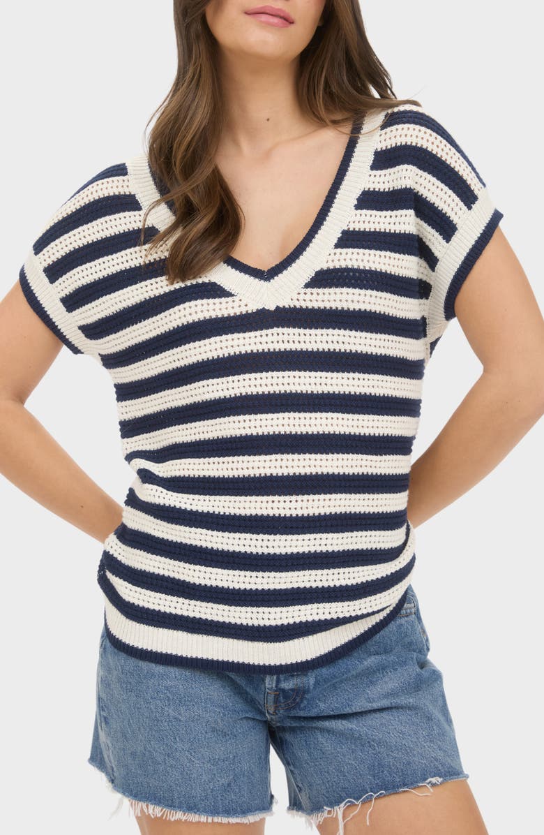 Blu Pepper Open Stitch Short Sleeve Sweater, Main, color, Navy