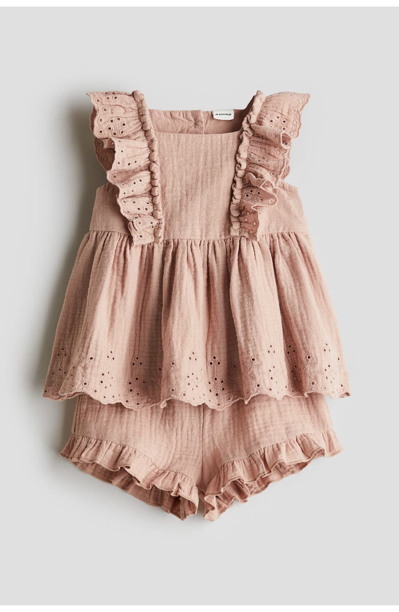 H&M 2-piece cotton muslin set, Alternate, color, Beige