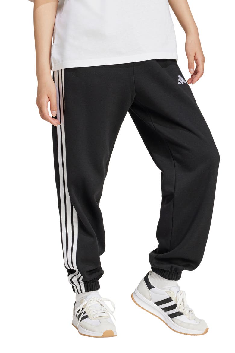 3-Stripes Fleece Sweatpants, Main, color, BLACK/ WHITE