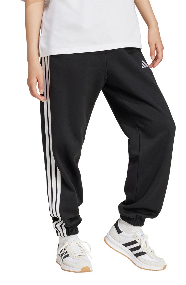 adidas 3-Stripes Fleece Sweatpants, Main, color, Black/ White