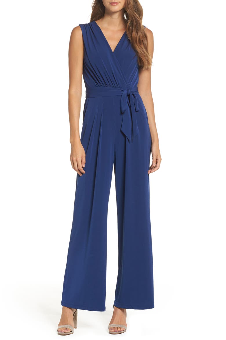 Faux Wrap Jersey Jumpsuit, Main, color, BLUEDNU