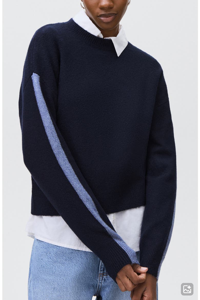 Stripe Intarsia Knit Sweater, Main, color, NAVY