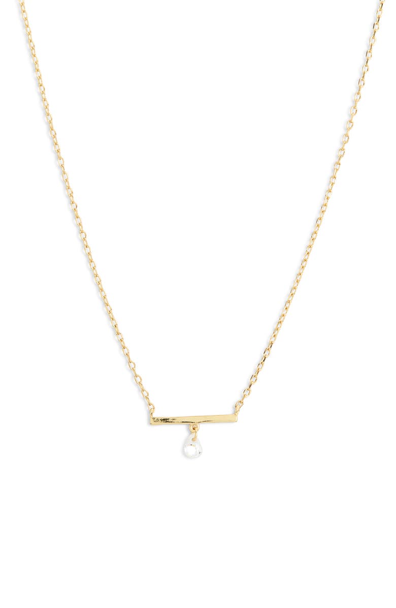 Argento Vivo Sterling Silver CZ Bar Pendant Necklace, Alternate, color, Gold